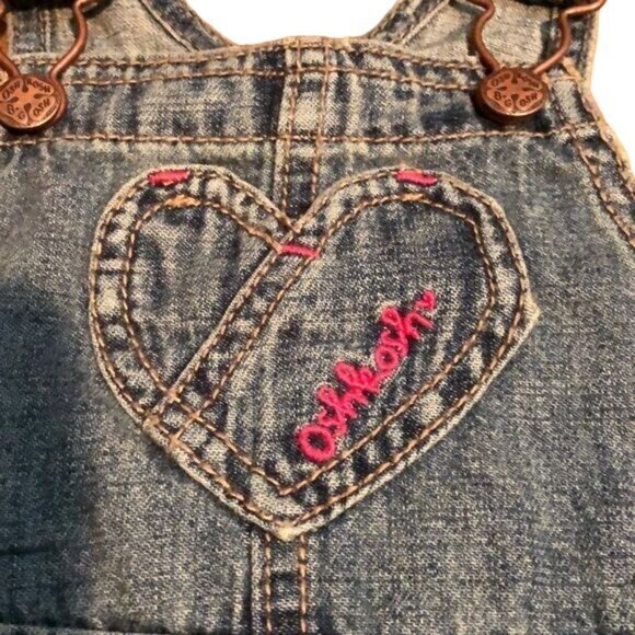 OshKosh Denim Overall Dress Size 9M with Heart Pocket on chest; Ruffled; Buttons - Picture 3 of 3